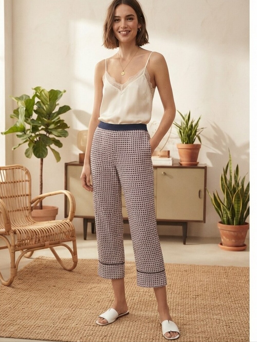 Zara Foulard Print Cropped Lounge Pants Medium